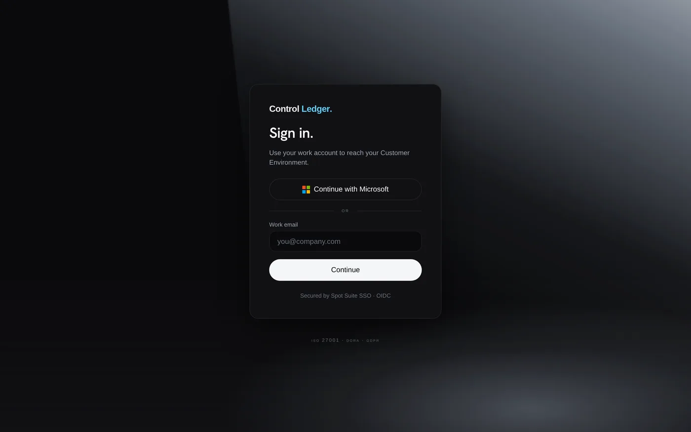 Control Ledger sign-in screen